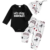 Baby Boy Hockey Outfit New Player in Town Long Sleeve Romper Long Pants Hat Set 3Pcs Newborn Fall Winter Clothes