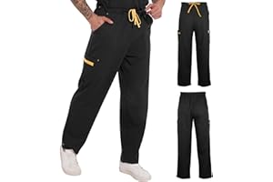 Scrub Cargo Pants for Men 5 Pockets Unisex Medical Stretch Scrub Trousers with Elastic Drawstring for Doctor Dentist Nurses
