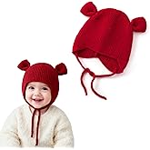 Loyfoky Baby Beanie with Earflaps Winter Knitted Hat Adorable Ears & Chin Strap Warm for Infant Toddler Boy Girl 6-24 Months