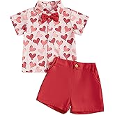 Baby Boy Valentines Clothes Short Sleeve Heart Print Button Down Shirt Bermuda Shorts Kids Gentleman Outfit