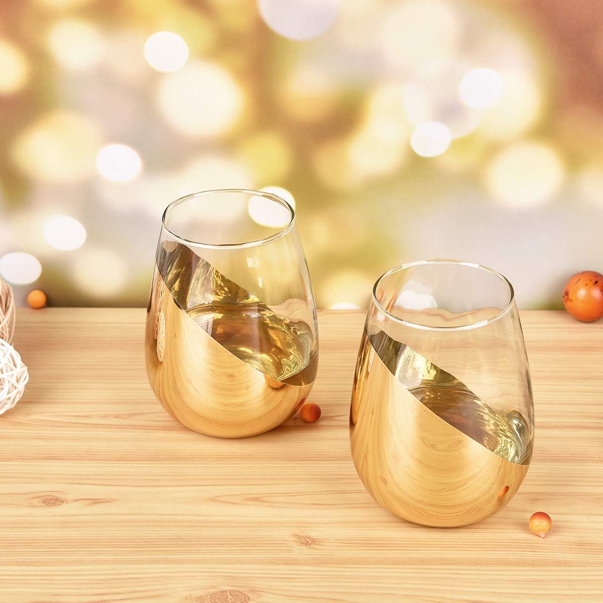 Amazon 脚なしワイングラス ハーフゴールドメッキの底部 15オンス ゴージャスなグラスステムレスワイングラス 女性 友人 男性に ウェディング 誕生日パーティー クリスマスギフトに最適 2個セット 15 Oz 透明 Gingprous ワイングラス 通販
