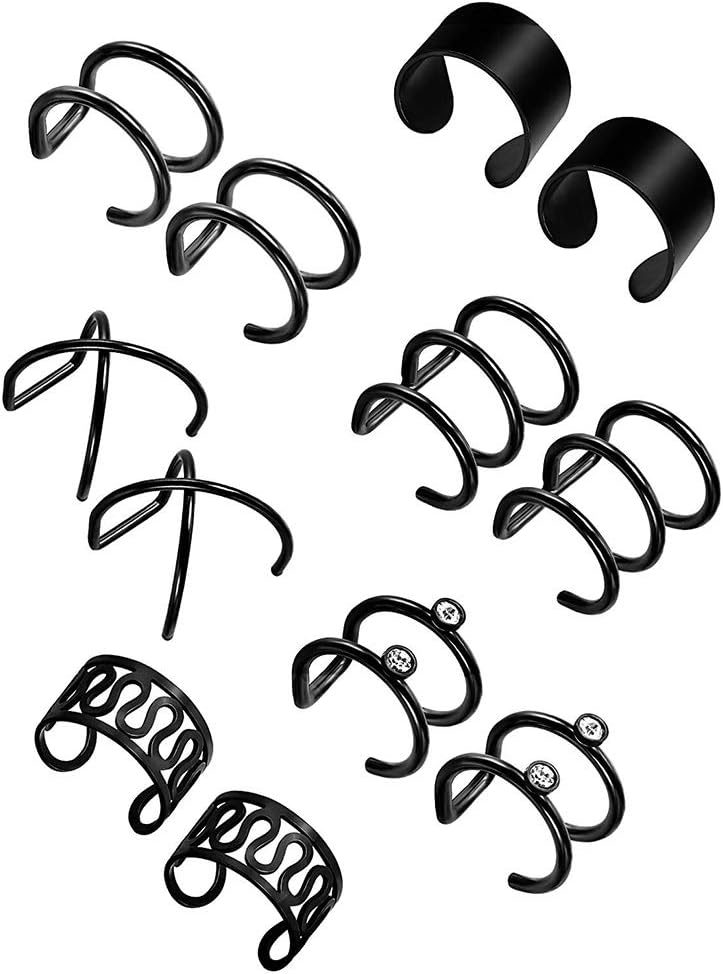 LnLyin 6 Pairs Titanium Steel Ear Clips Non Piercing Earrings Hoop Ear Cuffs Cartilage Earrings Men Women Girls Supplies,Black
