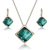 EVEVIC Square Austrian Crystal Necklace Earrings for Women Fashion 18K Gold Plated Hypoallergenic Jewelry Set