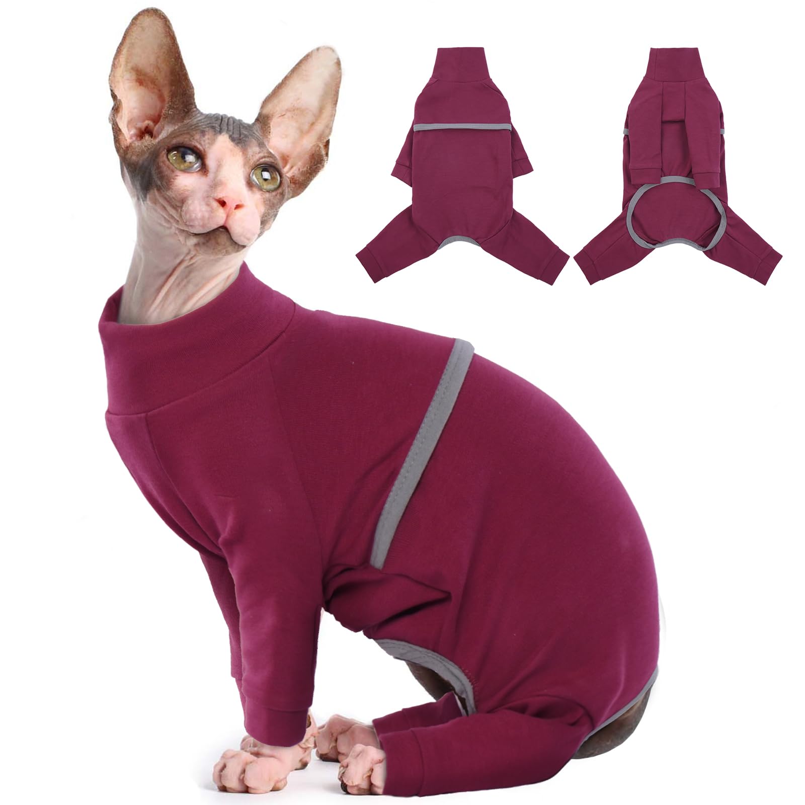 Hjyokuso Sphynx Cat Clothes - Breathable Soft Jumpers, Coat With Four Legs, T-Shirt, Warm Sweaters, Pajamas Jumpsuit Vest for Sphynx, Cornish Rex, Devon Rex, Peterbald