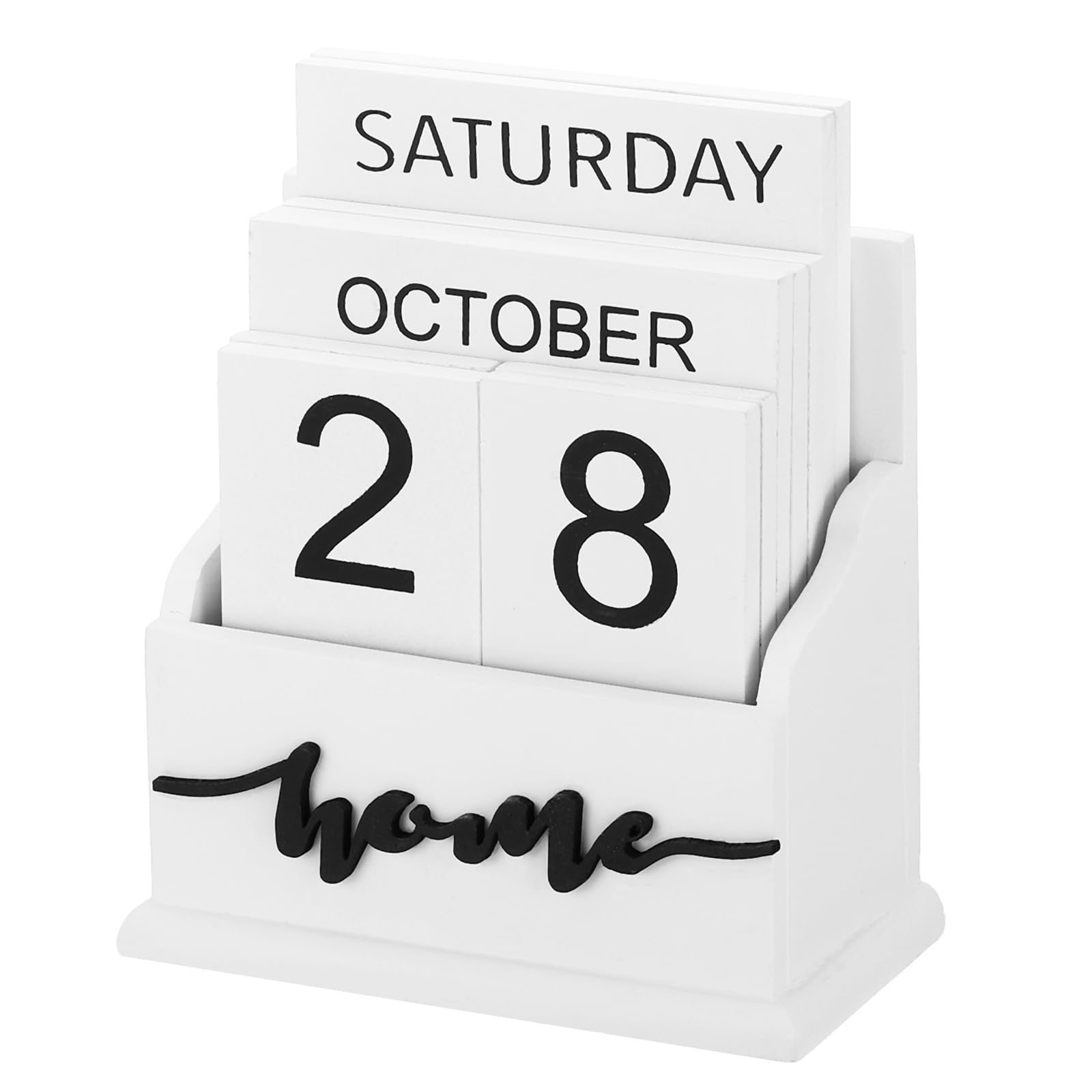 YOKIVE Wooden Block Perpetual Calendar for Desk, Style 3 Wood Month Date Display Block, Great for Daily Desktop Shop Bar Desk Decor (White)