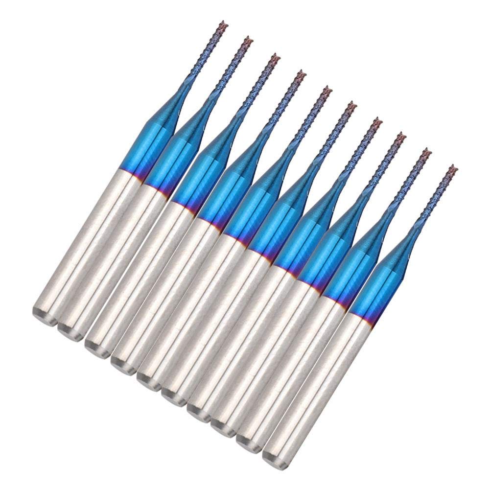 Hililand 10Pcs Carbide End Mills Set, 1.0mm Cutter, Spiral Router Bits for CNC PCB Engraving Milling Tool, Corner Radius, Hard Alloy, Finish