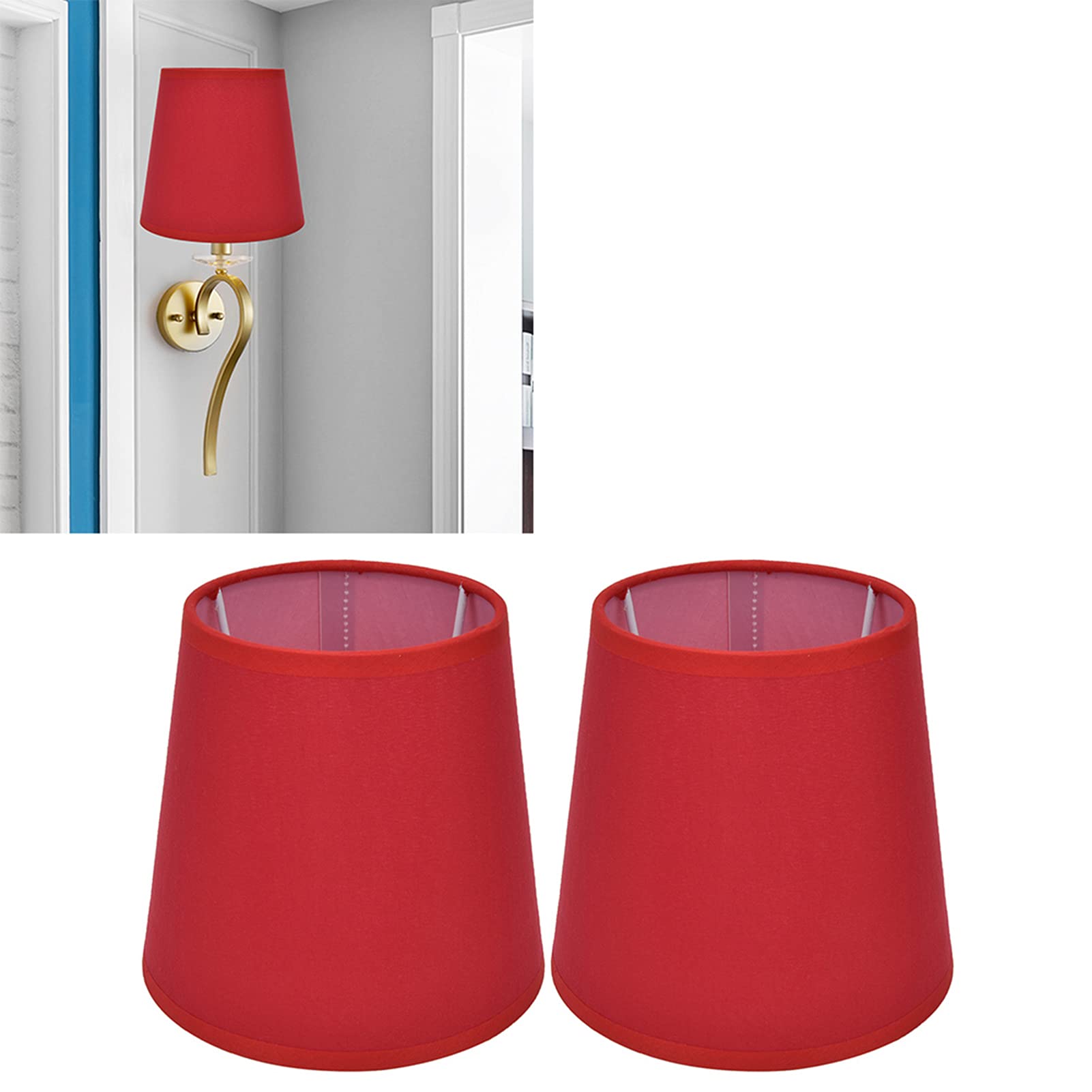 2 Pcs Lamp Shade, 6" E14 Screw Fabric Light Shade, Candle Lampshades, Tapered Drum Light Shade for Table Lamps Floor Lamps Chandeliers Wall Lamps, Red