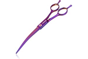 TOPGOOSE 7.5" Dog Grooming Scissor - Professional Down-curved Shear with Ergonomic Handle Japanese Stainless Steel Hair Scissor for Dogs, Cats and Other Pets, Sharp (Curved, Purple)