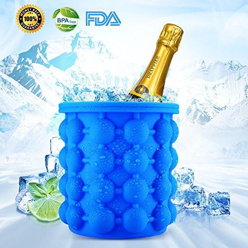 Ice Cube Maker Genie Ice Genie Silicone Ice Bucket Ice Cube Trays for Parties, Ice Ball Maker with Lids Larger Size, Ice Maker 2018 New Design 100% Safe and BPA Free for Summer Beverage and More.