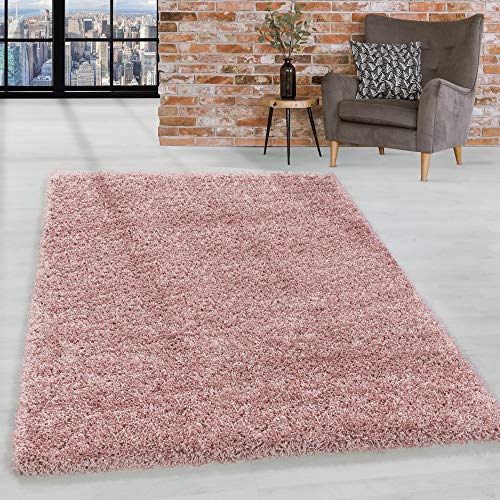 HomebyHome Shaggy Hochflor Teppich, 240x340 cm, Rosa, weich, flauschig, modern, einfarbig, Für großzügige Wohnräume, für Wohnzimmer Schlafzimmer Flur