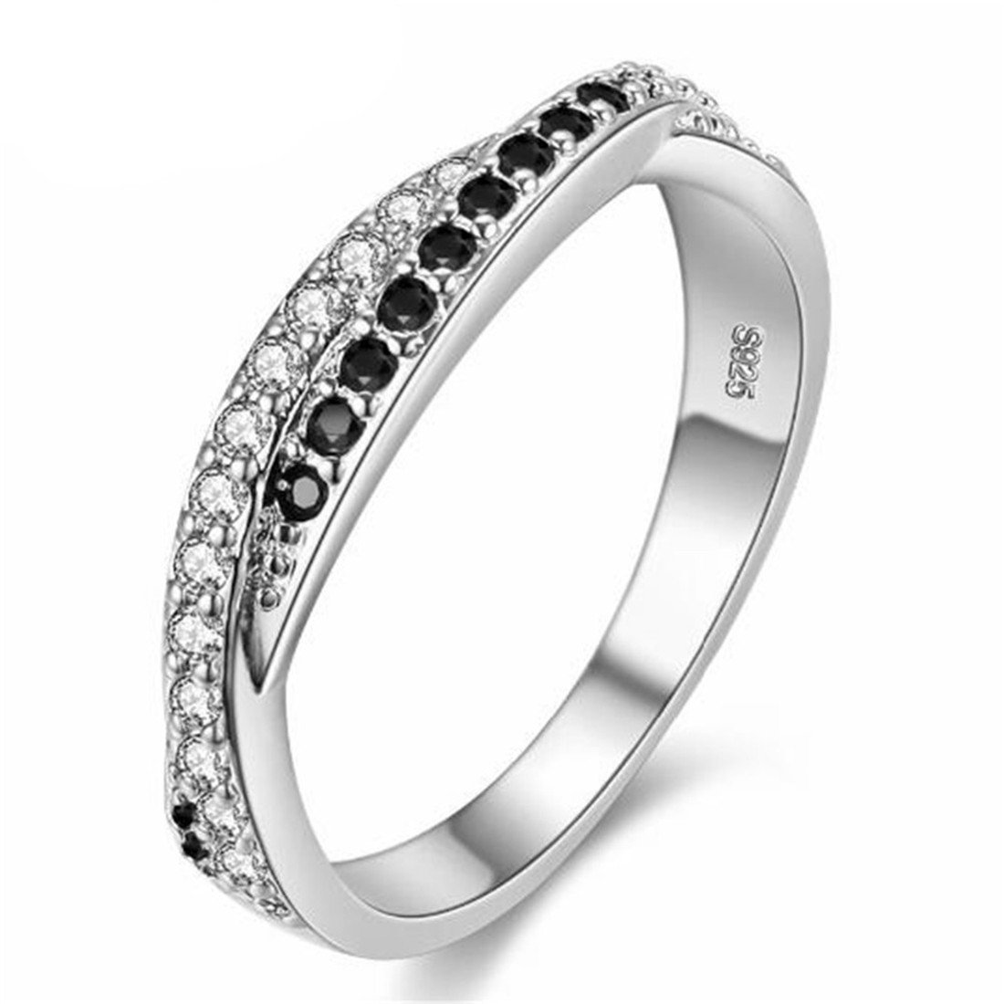 Uloveido White and Black Crystal Twist Cross Anniversary Infinity Ring for Girls White Gold Plated Y022