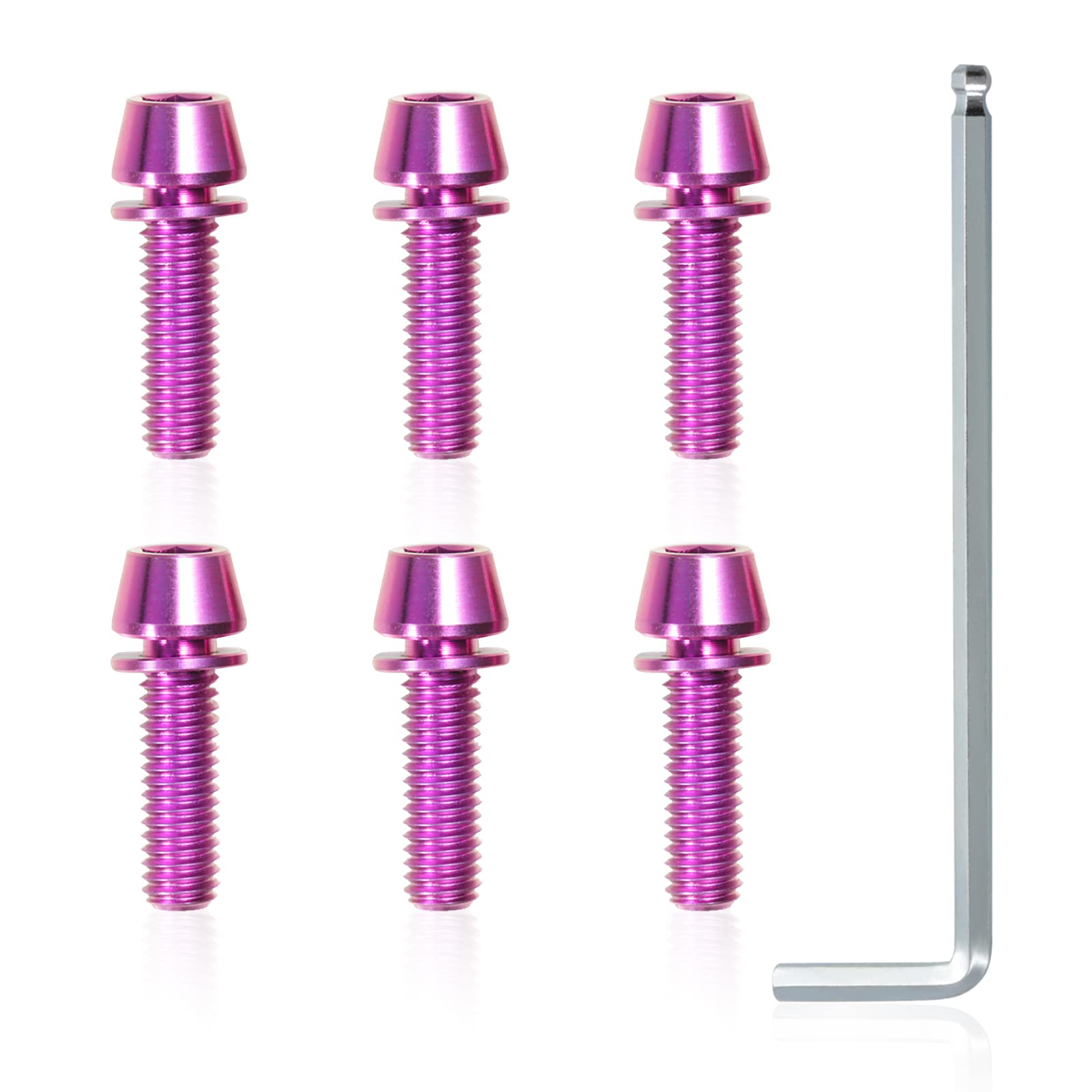 SPEEDWOX 6 Pcs Allen Hex Tapered Bolts Screws with Hex Wrench, Titanium M6x20mm with Washer, MTB Road Mountain Bike Bicycle Stem Bolt Screws Purple for MTB Bike Bicycle Stem