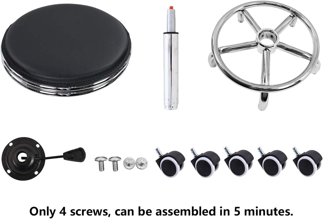 KKTONER Round Rolling Stool with Foot Rest PU Leather Height Adjustment Modern Industrial Metal Style Swivel Spa Salon Tattoo Work Massage Stools Small (Black): Kitchen & Dining