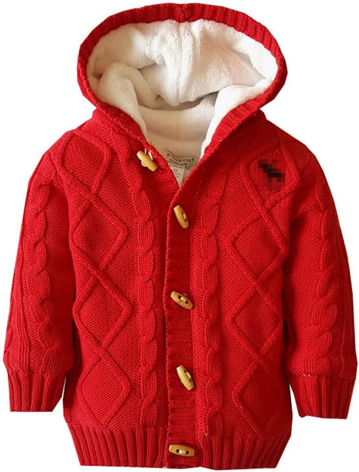 OdziezetBaby Hooded Coat Wool Knitted Cardigan Sweater Button Down Autumn Winter Jacket 0-5 Years
