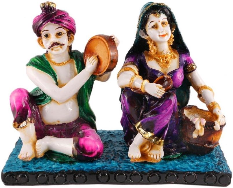 New Jaipur Arts Handicrafts Rajasthani Men & Women Sitting Playing Musical Instruments décor Idol Showpiece (15*18*10 cm) "