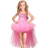 Girls Tutu Dress with Train Handmade V-Neck Tulle Evening Wedding Birthday Party Dresses for Kids Ball Gown