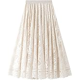 Womens Embroidered Lace Skirts Elastic High Waist A-line Skirt Layered Fairy Skirts 2025 Fashion Summer Midi Skirt