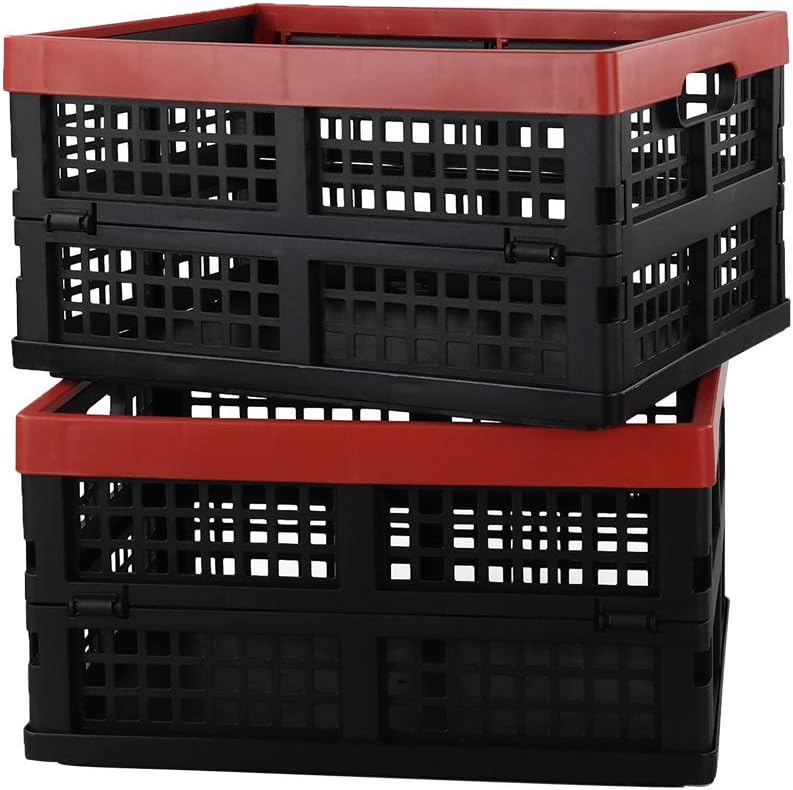 Tstorage Household Collapsible Plastic Crate Storage Bins, Black And