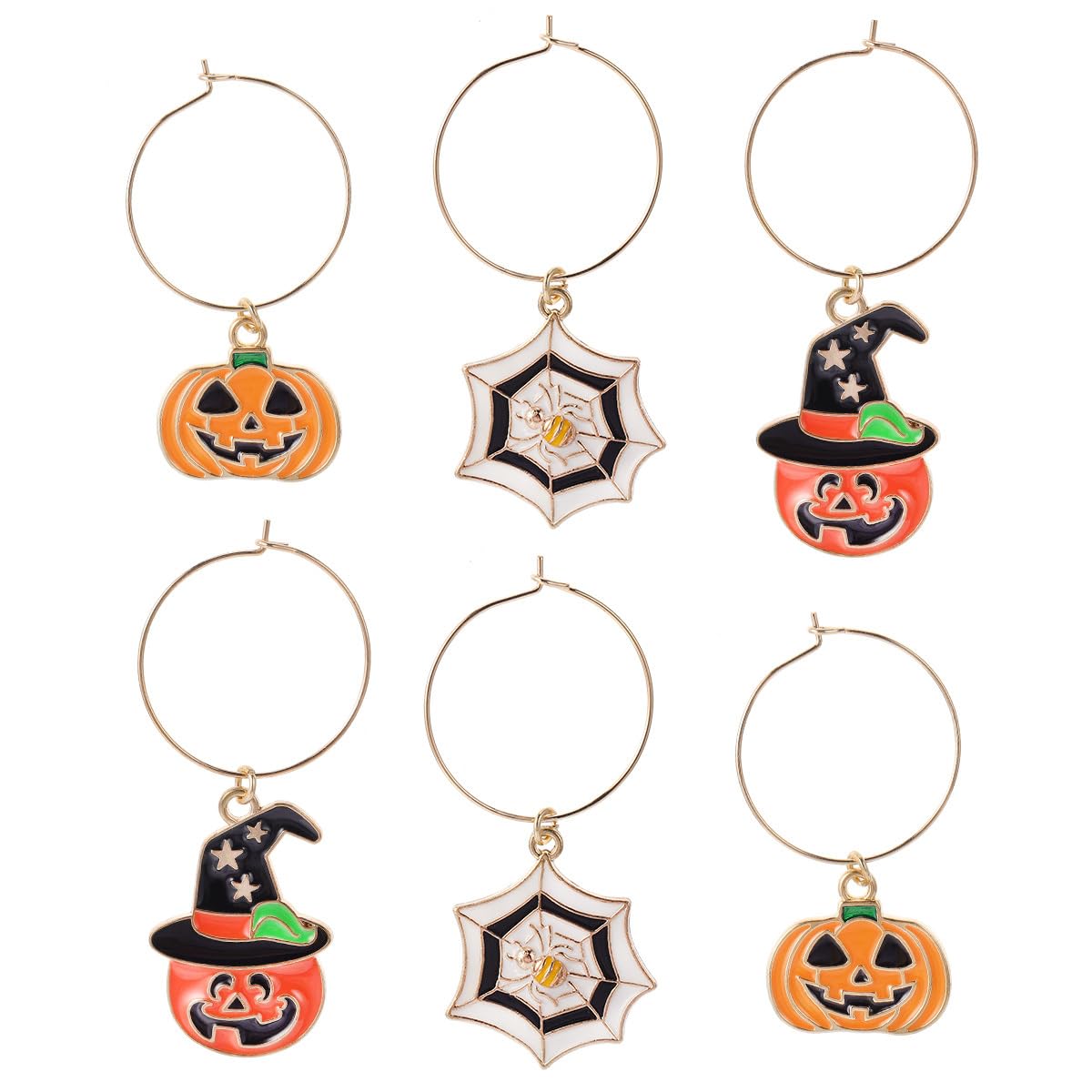 Cabilock 20 Halloween Decoration 6Pcs Halloween Wine Glass Charms Pumpkin Wine Glass Markers Drink Tags for Party and Bar Table Decoration