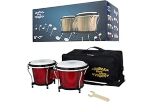 GLORY ESTD. 1962 Glory Bongo Drums 6” and 7” Wood Percussion Instrument Bongos with bag and tuning Key,Red