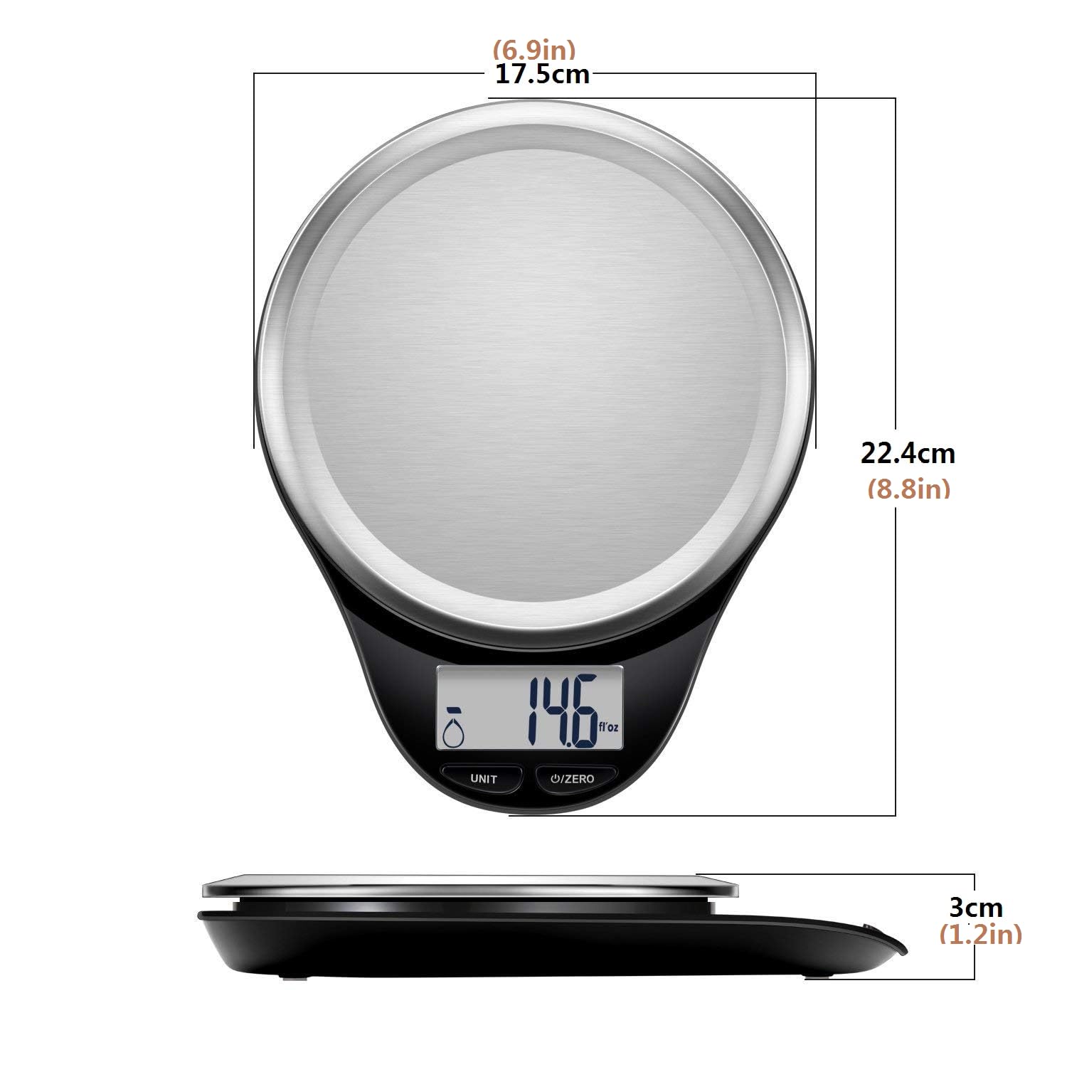 Food Scale, NUTRI FIT Digital Kitchen Scale Weight Grams and Ounces for Weight Loss, Accurate Cooking Baking Scale LCD Display Max 11lb 1g Increment with Wide Stainless Steel Platfrom, Black