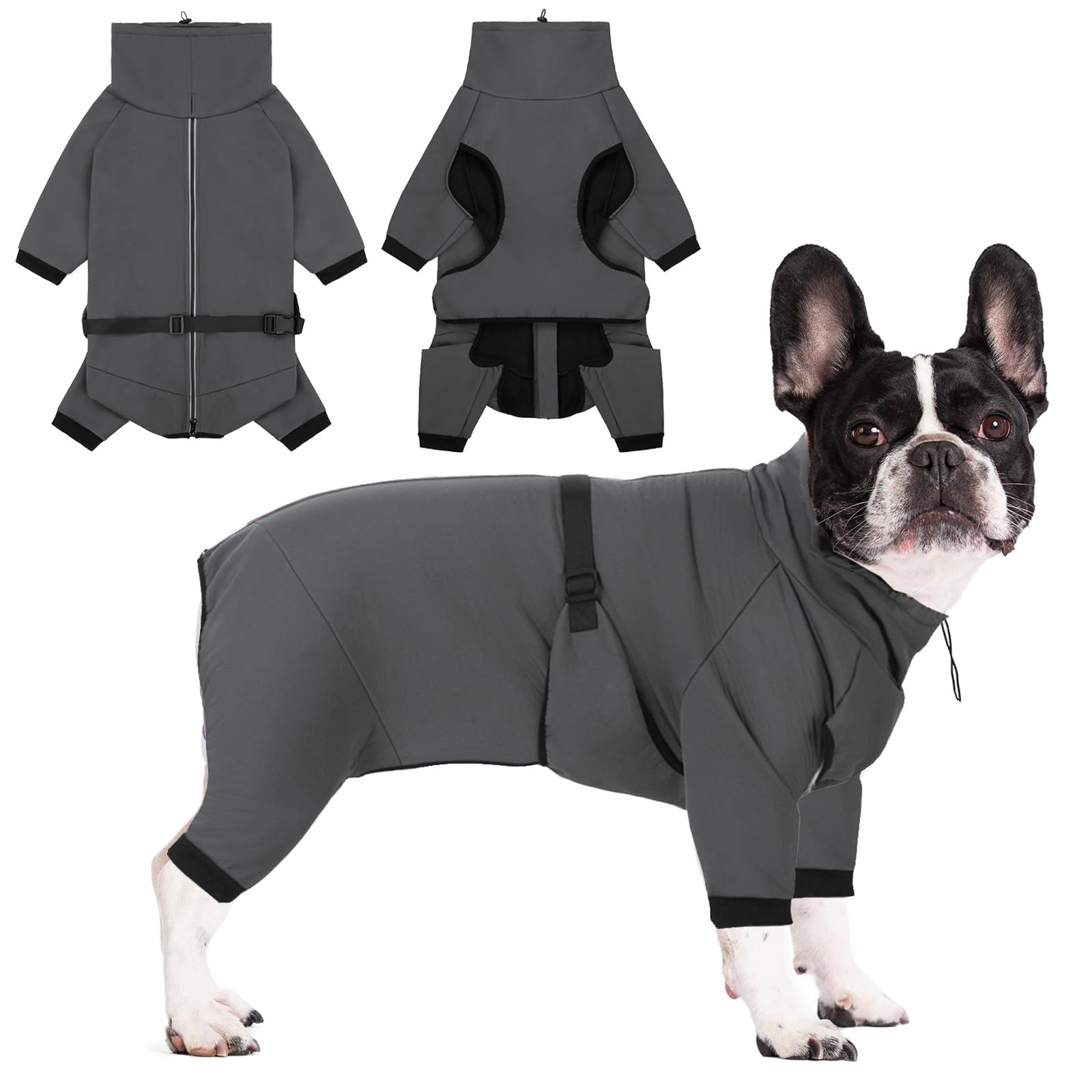 Cyponpy Reflective Zipper Waterproof Dog Coat with Legs High Collar Warm Dog Jacket for Small Medium Dogs