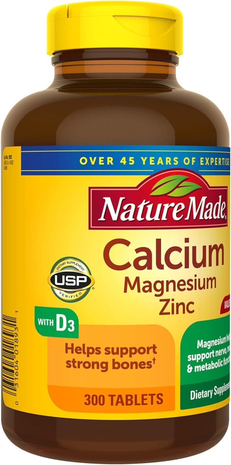 Nature Made Calcium, Magnesium & Zinc w. Vitamin D Tablets Value Size 300 Ct (3 Pack of 300)