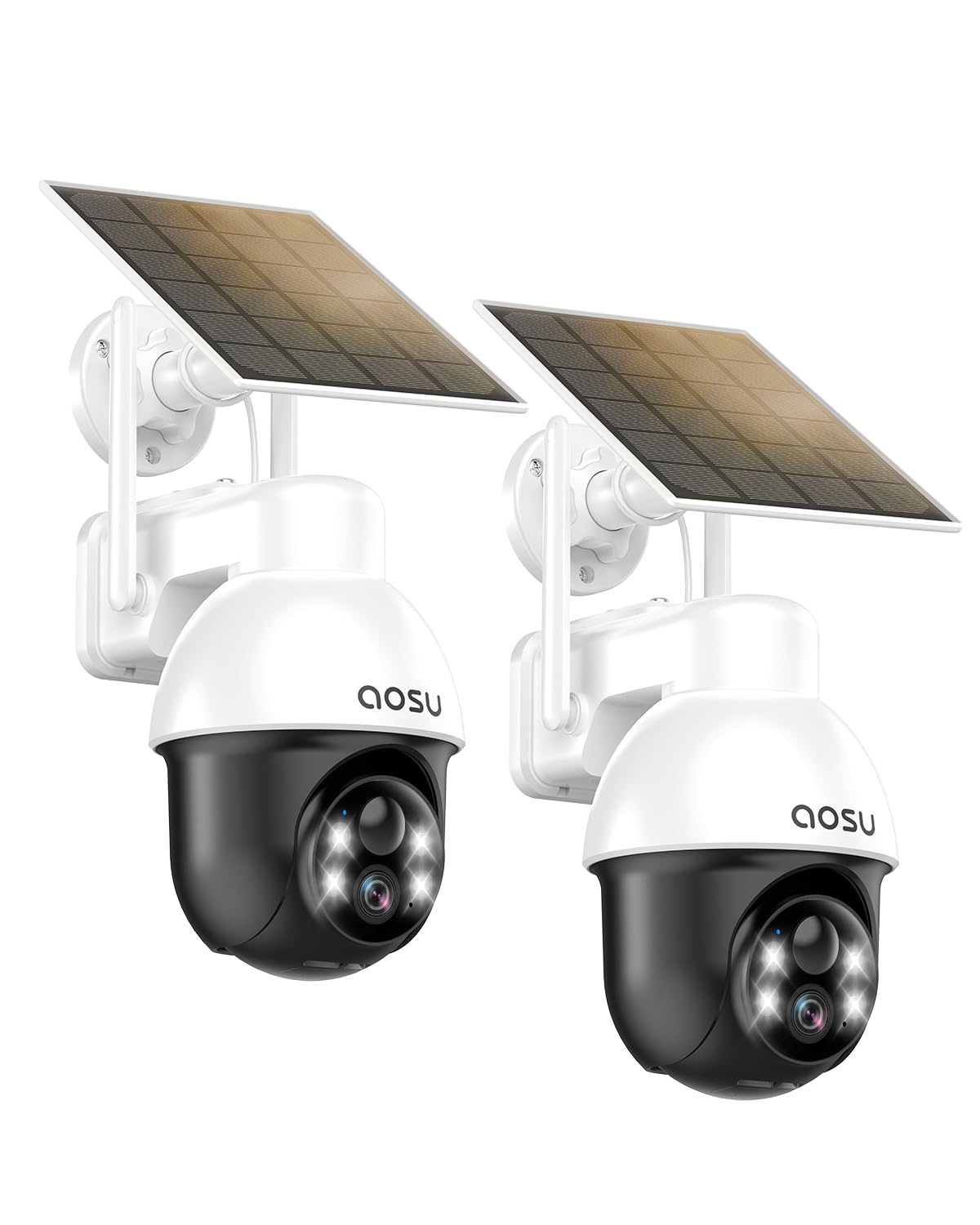 aosu Outdoor Surveillance Camera with Solar Panel, Panoramic PTZ, Automatic Person Tracking, 2K Night Vision, Light and Sound Alarm, 2-Way Audio, Compatible with Alexa/Google Assistant (2-Pack)