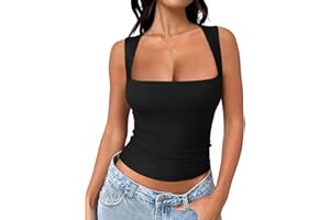 REORIA Butsmooth® Women's Square Neck Going Out Crop Tops Double Lined Cute Basic Tank Tops 2025 Clothes