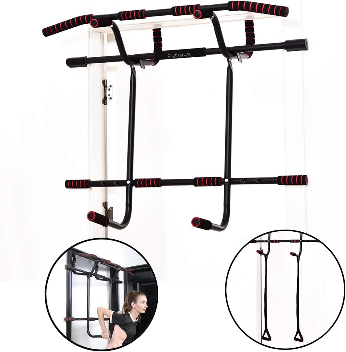 Estleys 6 in 1 Pull Up Bar Doorway Trainer, Dip Bar & Power Ropes, Chin-Up Bars for Door Frames without Screws/Drilling, Foldable