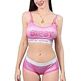 Littleforbig Unisex Silky Nightwear Sleepwear Cami Top Shorts Sports Loungewear My First Sissy Training Bralette Set