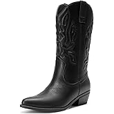 DREAM PAIRS Women's Cowboy Boots Mid Calf Cowgirl Boots Embroidery Stitched Western Boots
