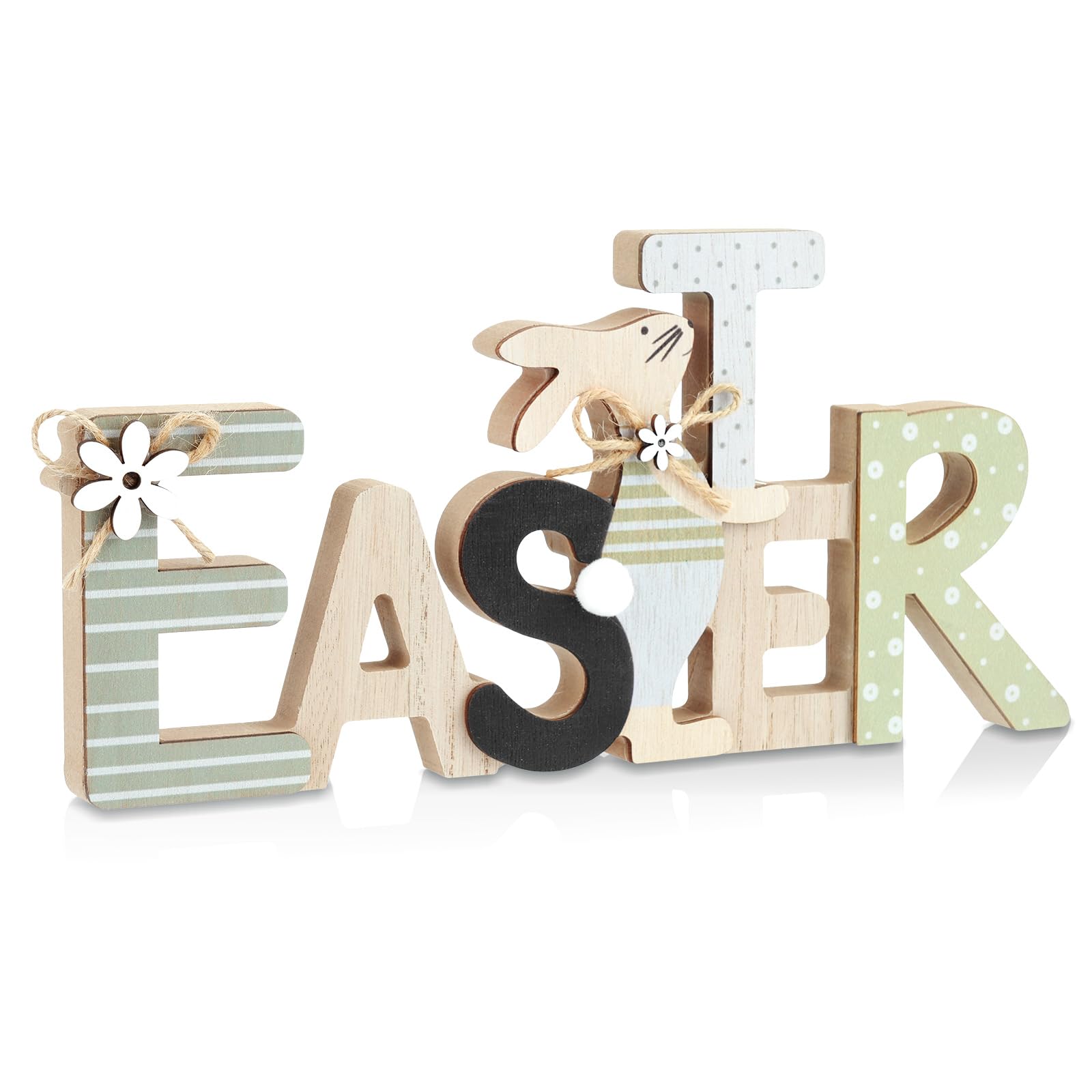 Shzbtdo Easter Decorations for Home, Farmhouse Table Wooden Bunny Mantel Decors, Indoor Easter Sign Decor for Tiered Tray Decor