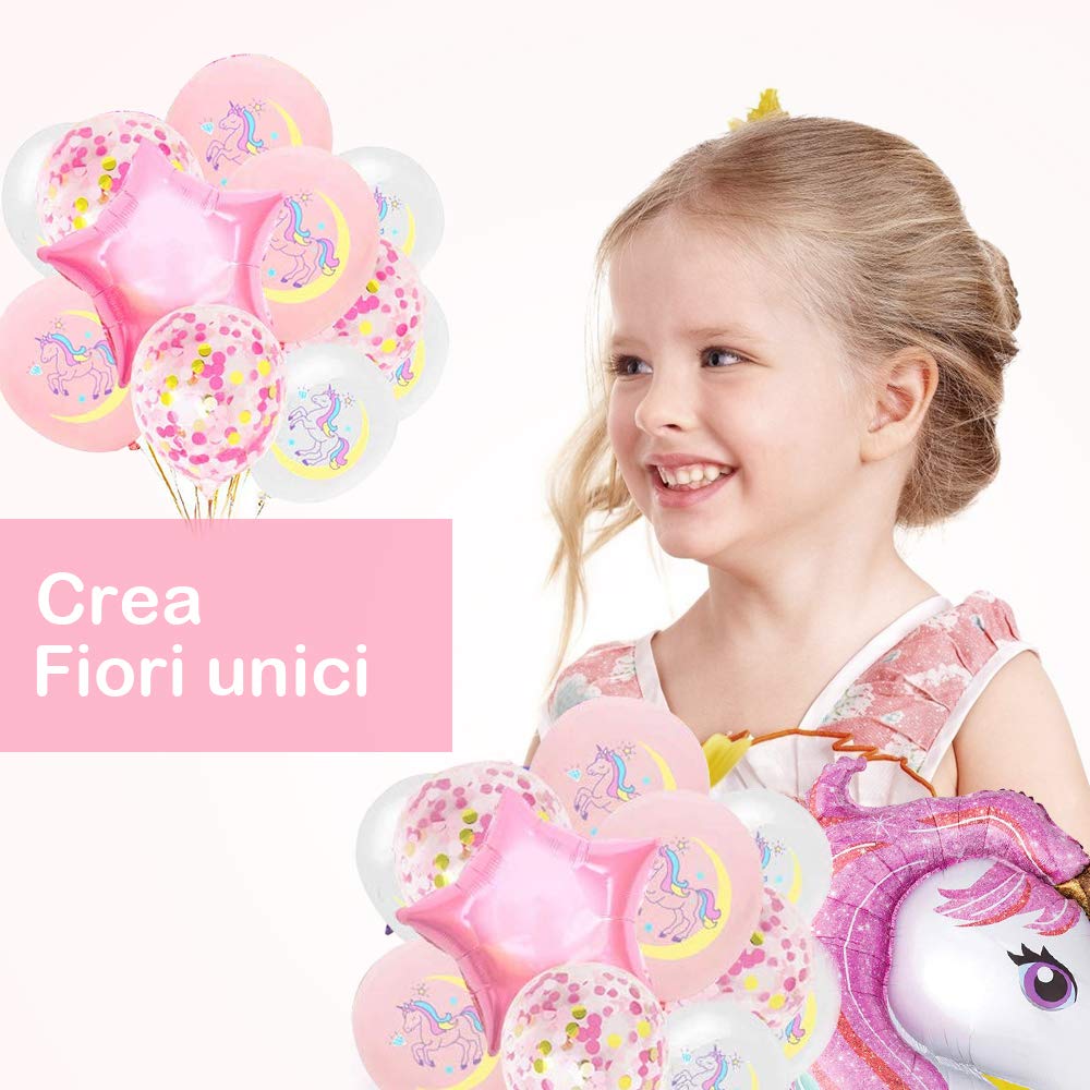 Palloncino Unicorno Decorazioni per Feste per Bambini Enormi Palloncini Lamina 3D,Happy Birthday Buon Compleanno Ballon Banner, Palloncini di Macaron in Lattice,Pompa ad Aria,Totale 29pcs