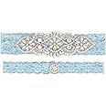 Eliffete Blue Bridal Lace Garter Set with Rhinestones for Bride Toss Away Garter