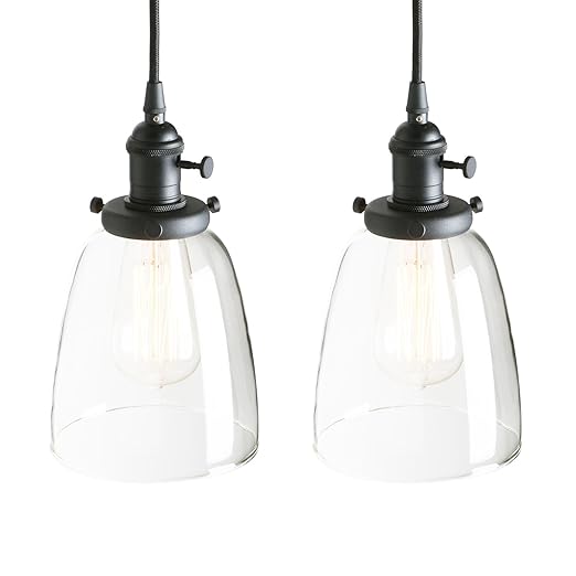 Pathson Set Of 2 Industrial Edison Black Pendant Lamp Light