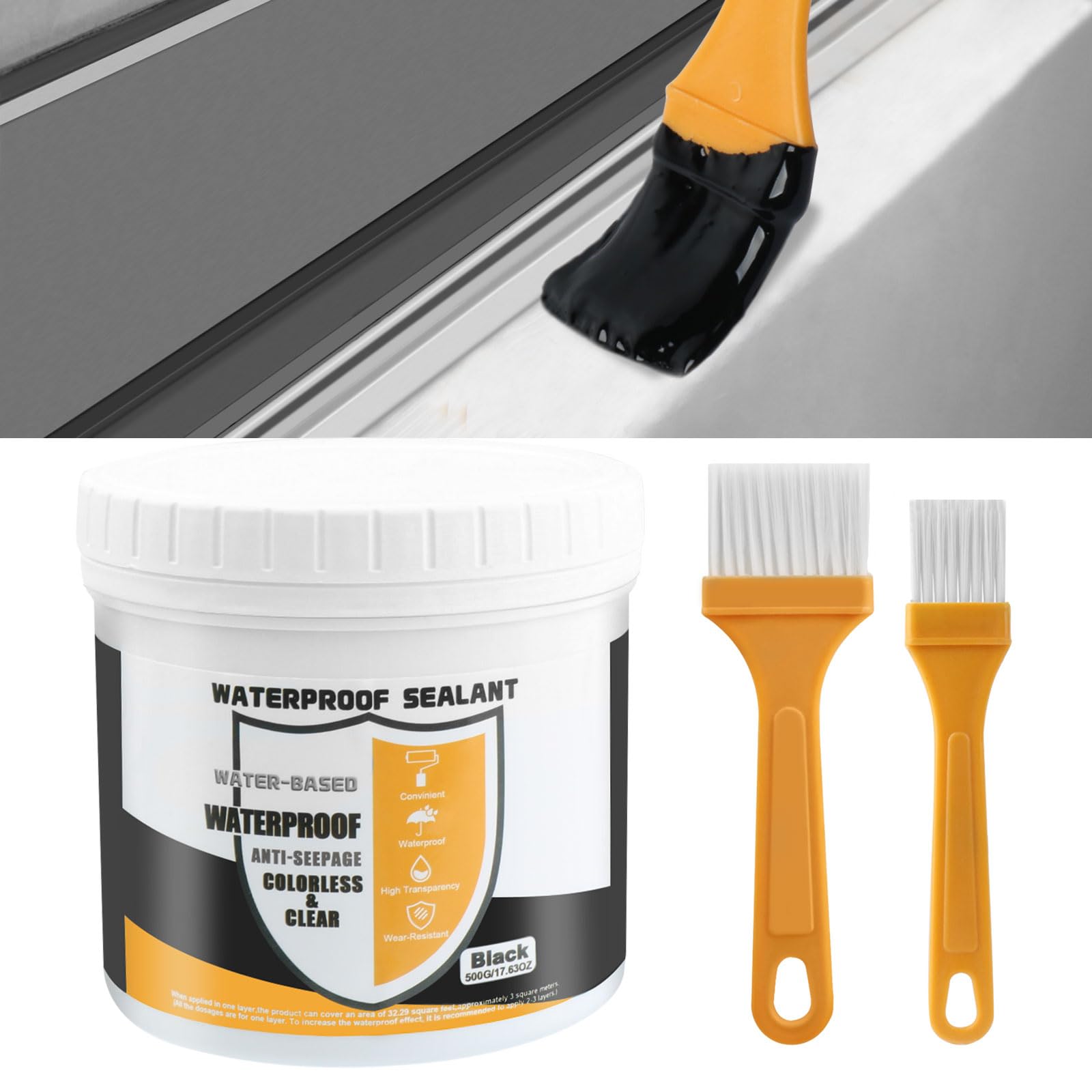 Black 500g Waterproof Sealant, Transparent, Wadities Wall, Bathroom, Roof, Waterproof Water-based Coating, Invisible Repair of Leaks