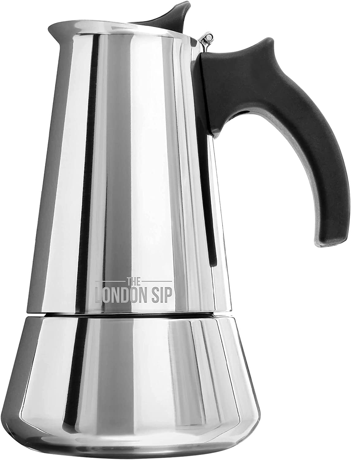 Stainless Steel Induction Stovetop Espresso Maker - Make Cafe Quality Italian Style Coffee at Home with This Premium Moka Pot in Modern Chrome, by the London Sip Company. (Silver, 6 Cup)