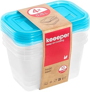 keeeper Frischhaltedosenset 4-teilig, 4 x 750 ml, 15,5 x 10,5 x 8,5 cm, Fredo Fresh, Blau Transparent