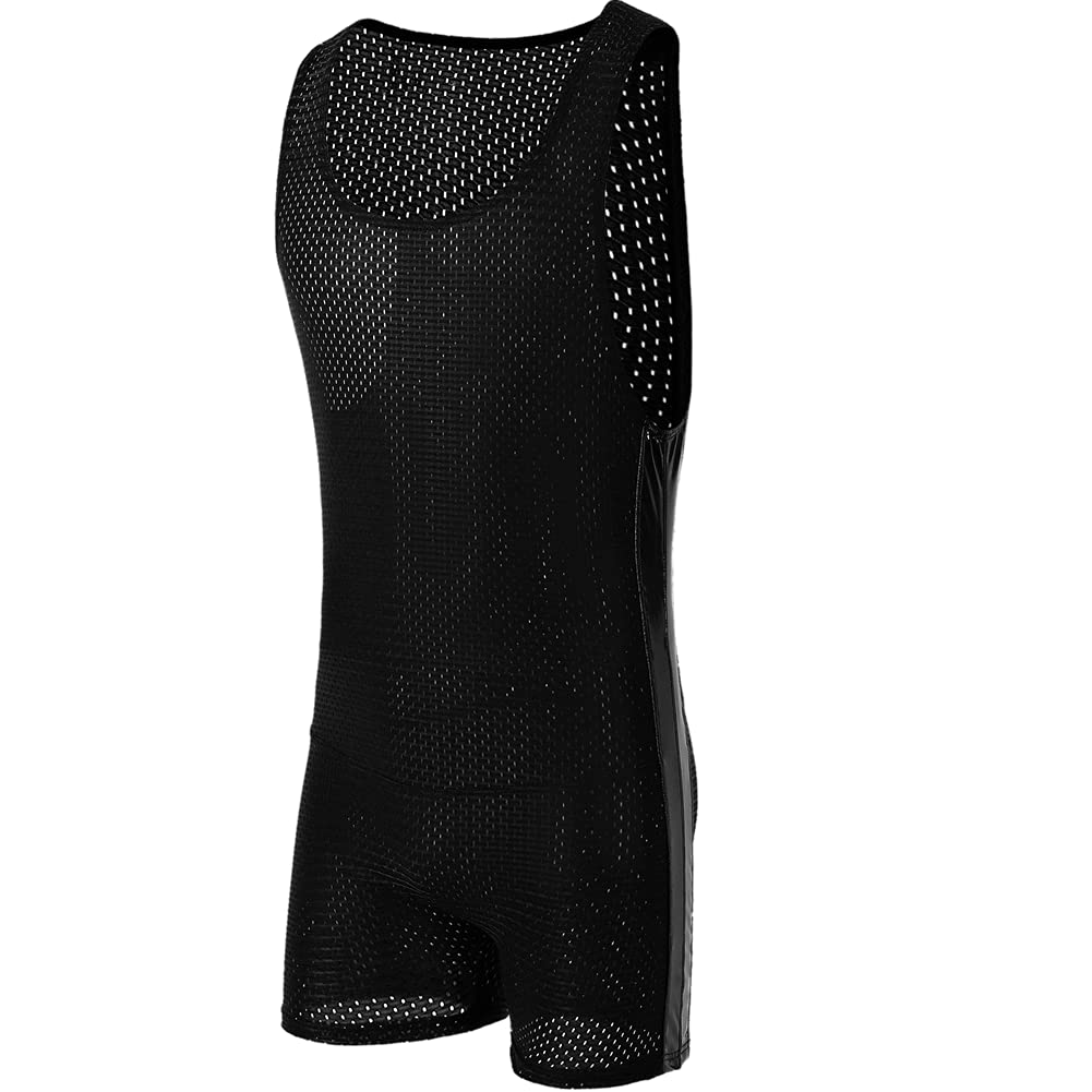 Juflam Men's Wrestling Singlet Athletic Leotard Bodysuit Gym Sportswear Undershirt (A-Black, Medium)