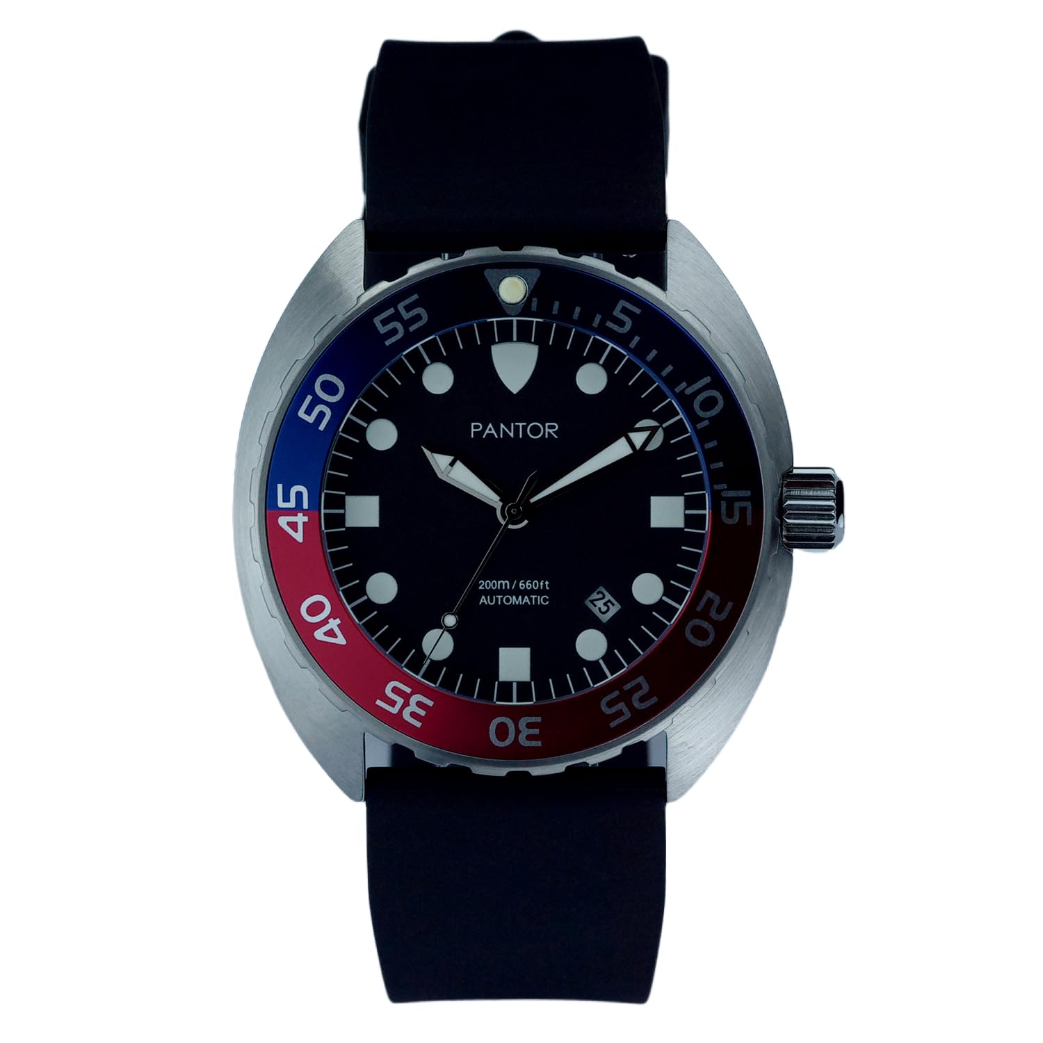 Pantor Dive Watches Nautilus 200m Big Size 45mm Automatic Pro Diver Watches with Rotating Bezel Sapphire and Rubber Strap (Red) — image 1