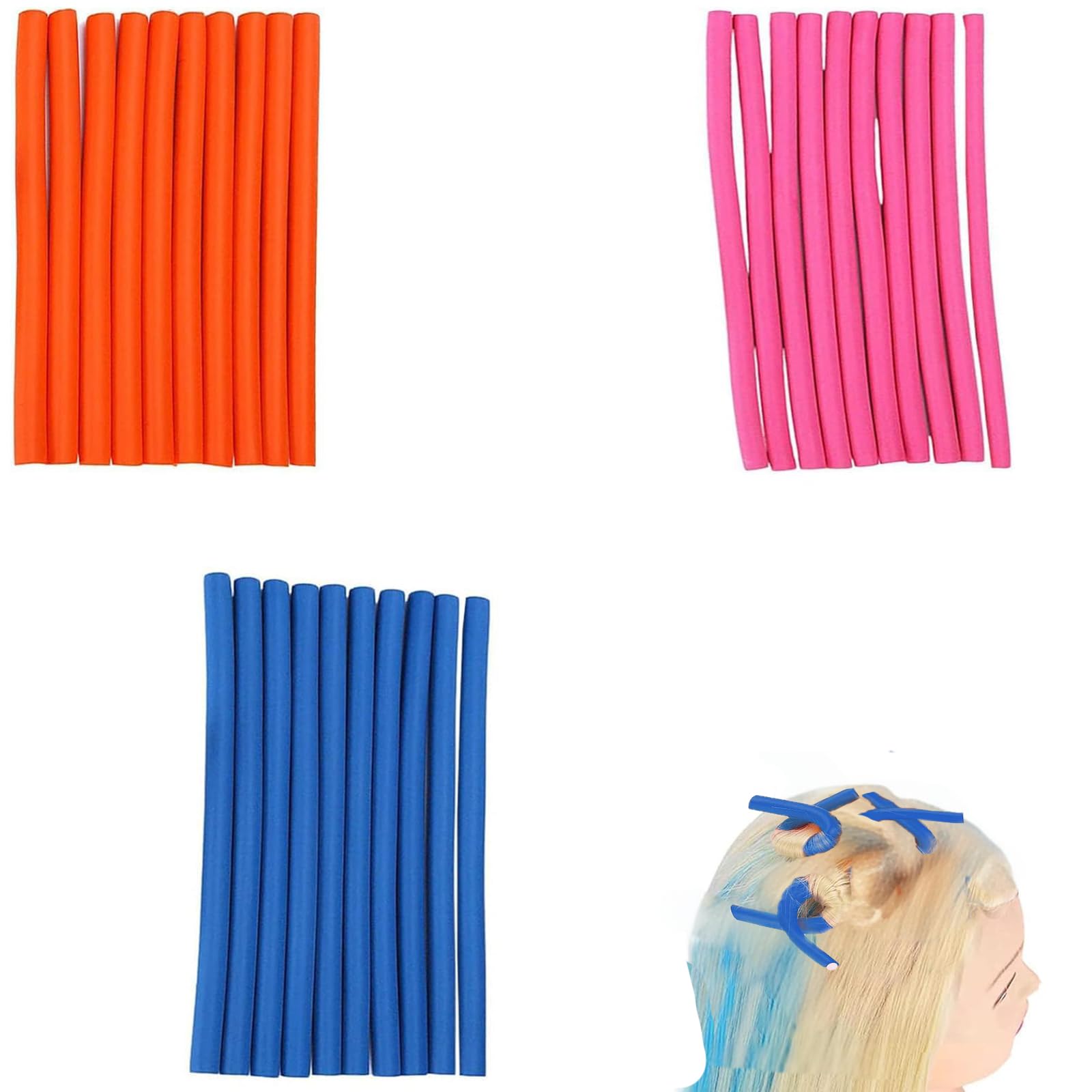 30 Pcs Flexible Hair Rollers - Heatless Curling Rods for Long and Short Hair, Foam Curlers for Sleeping, Styling Tools DIY