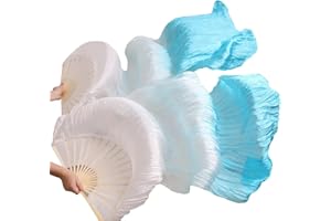 ZHGAOG Belly Dance Faux Silk Veil Fans, 1 Pair(Left+Right) Handmade Belly Dance Fans, Dancing Long Fans, Colorful Belly Dance Fan Veils for Dance Performances Length 180cm Width 90cm