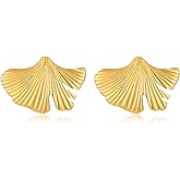 RAUCHBE Gold Ginkgo Leaf Flower Dangle Earrings for Women Large Geometric Statement Earrings Boho Drop Earrings Summer Jewelry for Vacation