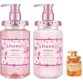 &amp;honey Deep Moist Sakura Shampoo + Treatment Set 440mL+445g/14.87.fl. Oz+15.69 Oz Moisturizing Hair Care Dry Damaged Hair Blend of Natural Honeys &amp; Argan Oil (with exclusive sticker)