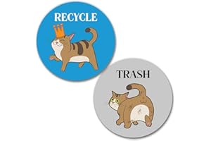 HSSPIRITZ Cat Recycle and Trash Magnets for Kitchen Trash Cans and Recycling Bins,Farmhouse Garbage Can Logo Symbol Magnet sign,2 Pack Magnetic Sticker,3.5"Circle Magnetic for indoor Outdoor Waste Bin