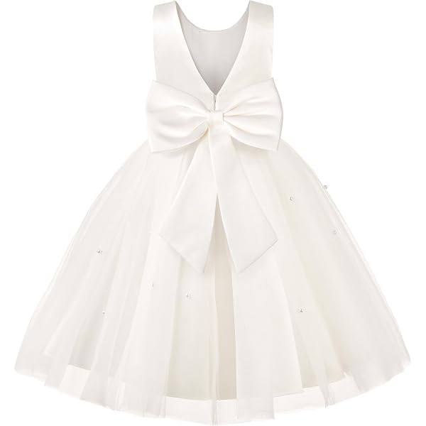 White Flower Girl Dress With Rattail Edge Tulle - Wedding & Pageant Dress, Comes With Color Choice Sash - View #10