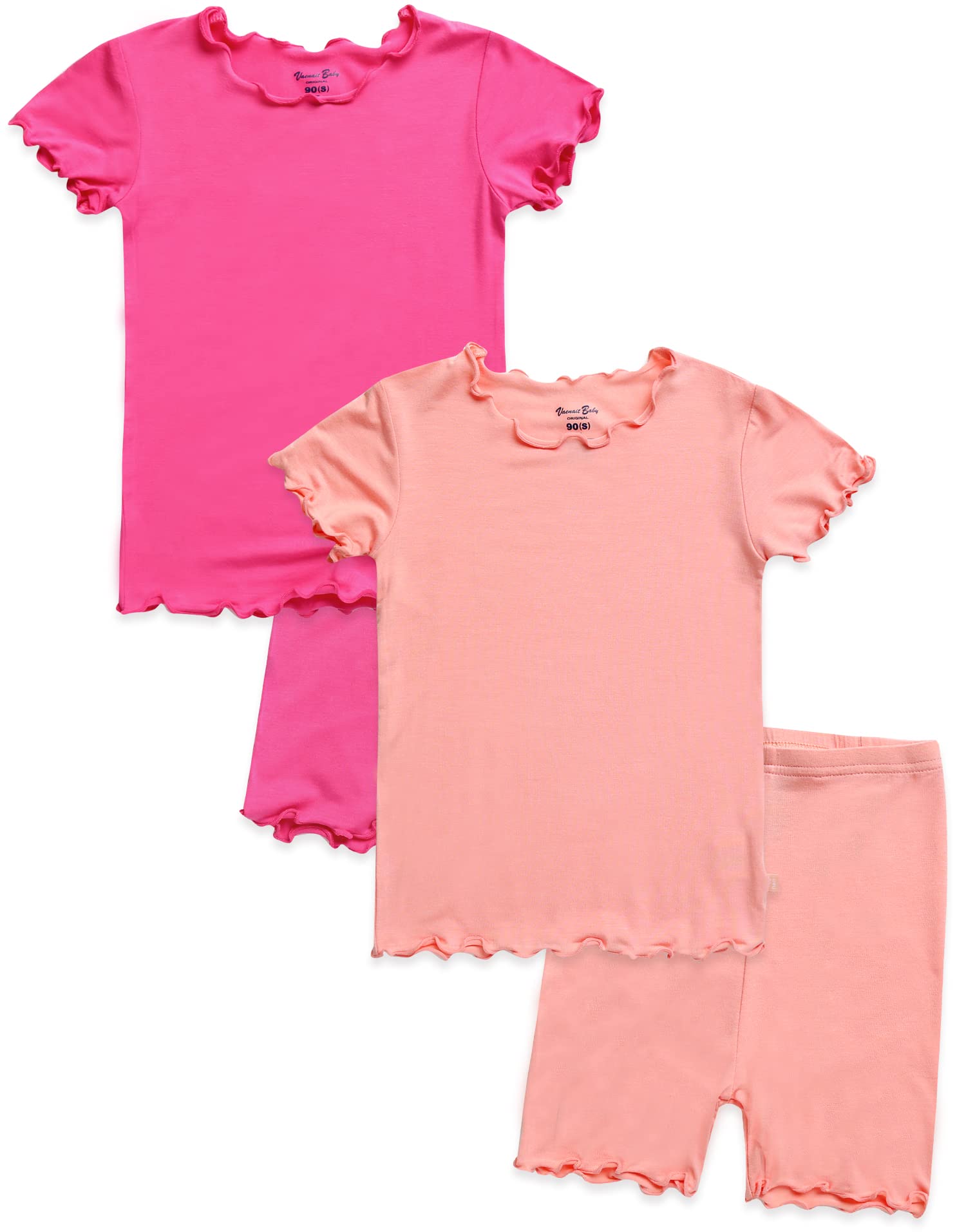 Vaenait Kids Sleepwear Pajamas Pjs 4pcs Set Short Shirring Magentapink+Peachrose XXS Image