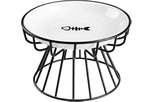 Wellbro Cat Bowls, Elevated Cat Bowl, Raised Ceramic Dish with Metal Stand, Pet Water or Food Feeding Station for Indoor Cats, Kitten, Puppies and Small Dogs, Dishwasher Safe