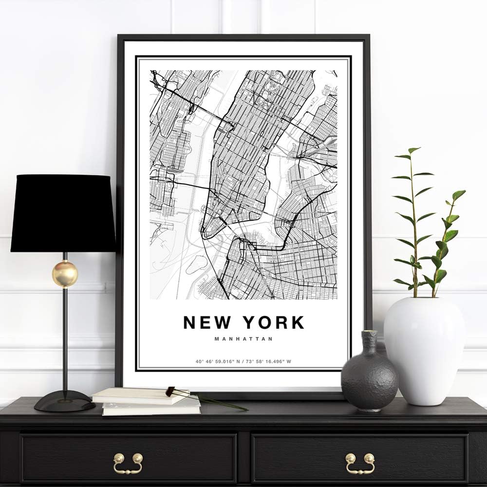 Amazon Co Jp ポスター B2 ニューヨーク 地図 Ny Newyork モノクロ モノトーン おしゃれ かっこいい マンハッタン ホーム キッチン